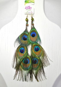 ARETES DE 3 PLUMAS DE PAVORREAL