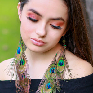 Aretes 3 plumas pavorreal