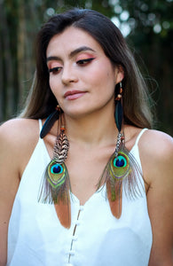 ARETES DE 4 PLUMAS DE PAVORREAL